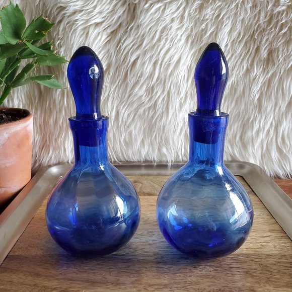 Blenko Other - Lot of 2 Vintage Blenko Blue Optic Art Glass Perfume Bottles w/Stoppers